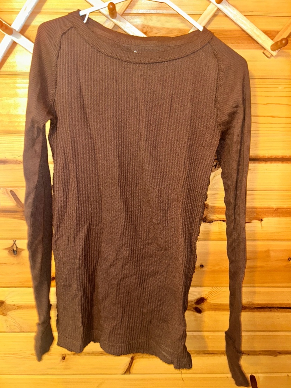 Free people we the free waffle knit thermal long sleeved shirt brown size xs